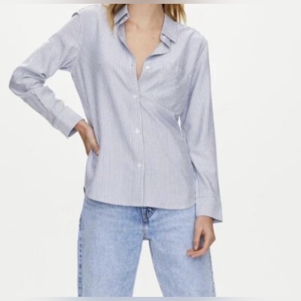 No Brand Collared Blue White Pinstripe Button Down Shirt